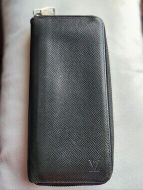 Louis Vuitton Black  Taiga Leather Vertical Zip Wallet